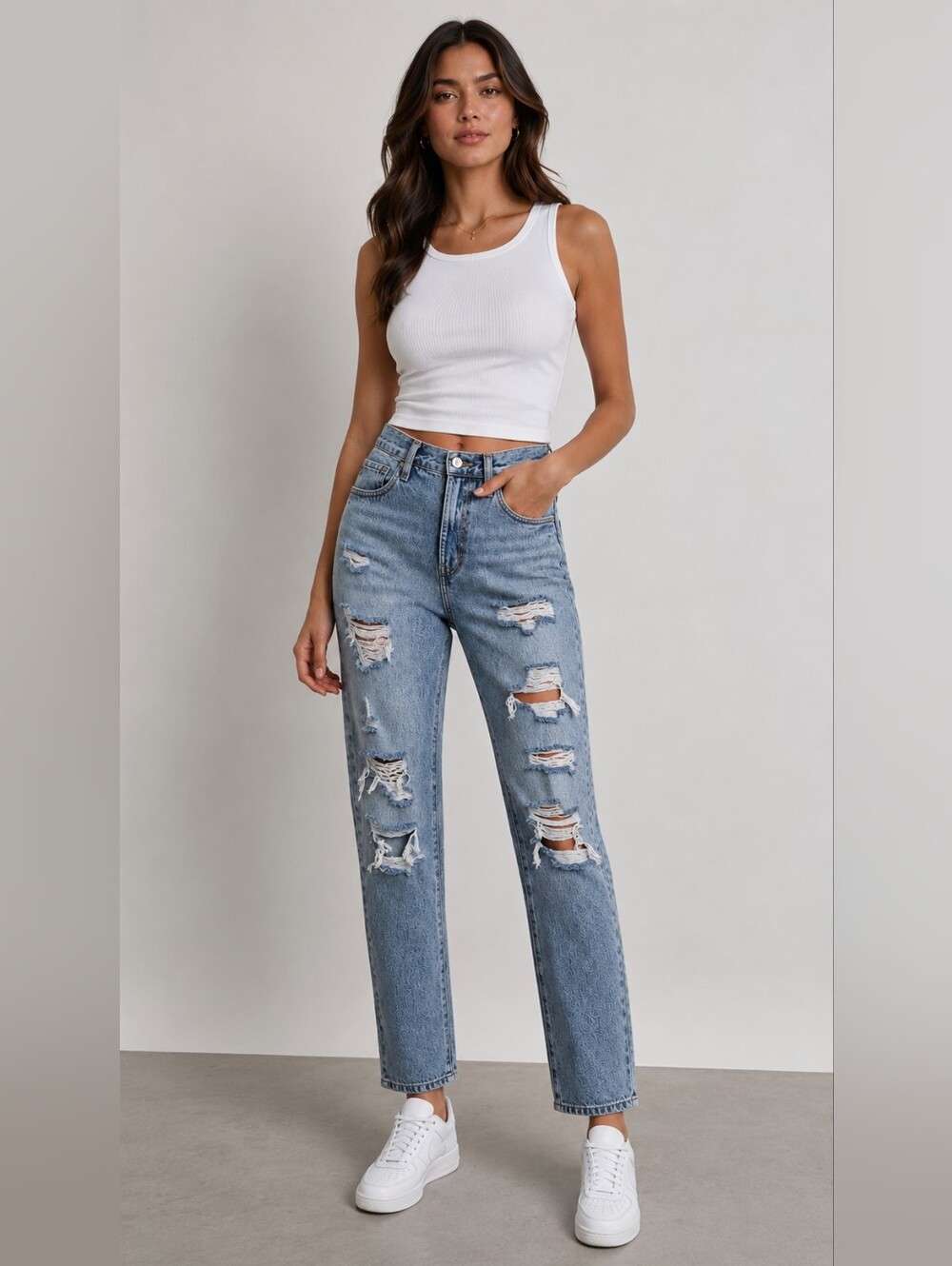 KanCan Light Blue Distressed High-Rise Straight Jeans